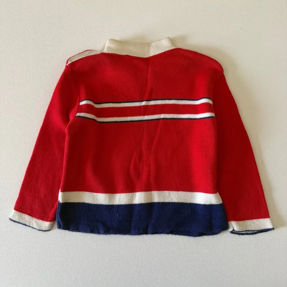 1970s Vintage Doe-Spun Ski Style Red, Black and White Sweater | 18 Months